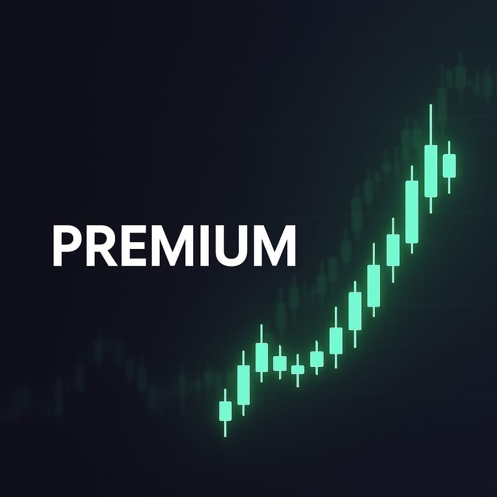 Premium membership graphic with a rising candlestick chart